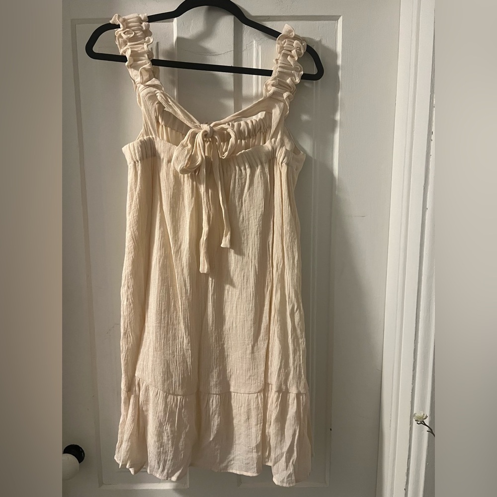Impressions Lined Cream Ruffled Strap Dress